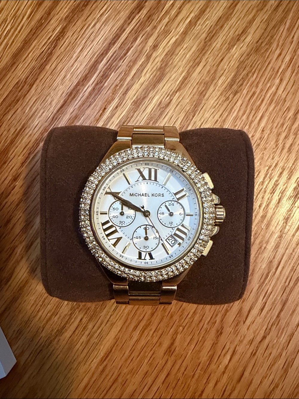Michael Kors Gold Crystal-Accented Women's Watch with White Dial
